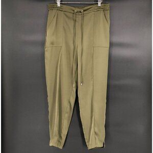 Ted Baker Women's Satin Pants Size 4 Green Silky Elastic Waist Casual Modern